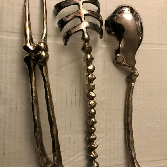 SET OF 3 PIECES MICHAEL ARAM BONEWARE VERTEBRA HOSTESS SERVING SET - Picture 3 of 7